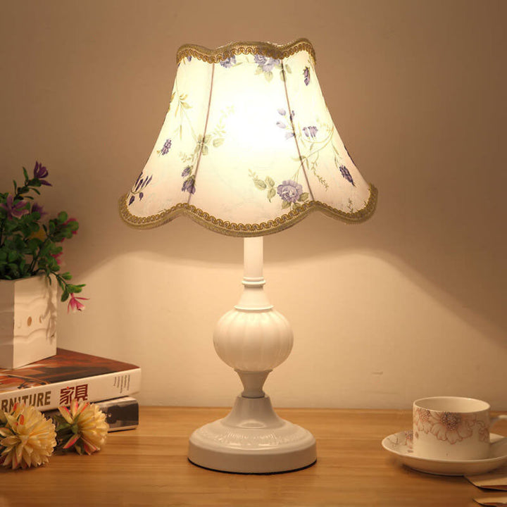 Nordic Vintage Floral Table Lamp in Glass, Iron &amp; Fabric — Bedroom Lighting | Havora
