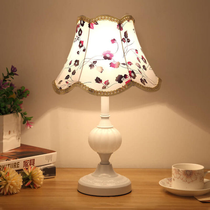 Nordic Vintage Floral Table Lamp in Glass, Iron &amp; Fabric — Bedroom Lighting | Havora