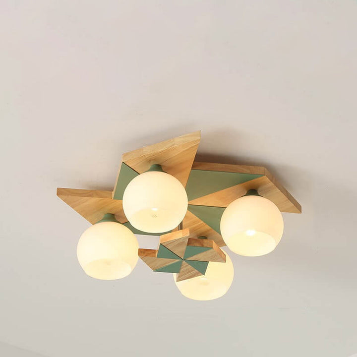 Scandinavian Modern Childlike Giraffe Diamond Pentagram Windmill Iron Wood Glass 4/5 Light Semi-Flush Mount Ceiling Light