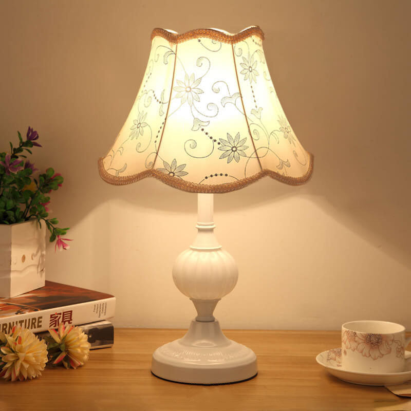 Nordic Vintage Floral Table Lamp in Glass, Iron &amp; Fabric — Bedroom Lighting | Havora