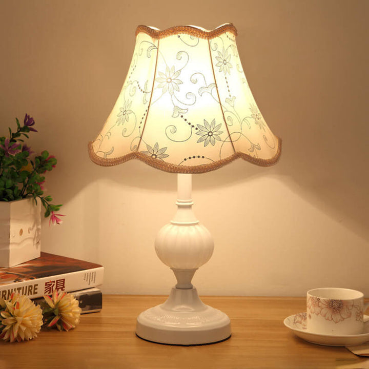 Nordic Vintage Floral Table Lamp in Glass, Iron &amp; Fabric — Bedroom Lighting | Havora