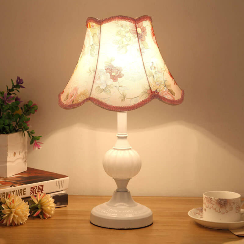 Nordic Vintage Floral Table Lamp in Glass, Iron &amp; Fabric — Bedroom Lighting | Havora