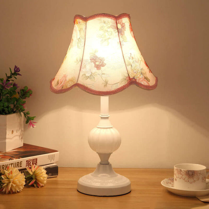 Nordic Vintage Floral Table Lamp in Glass, Iron &amp; Fabric — Bedroom Lighting | Havora