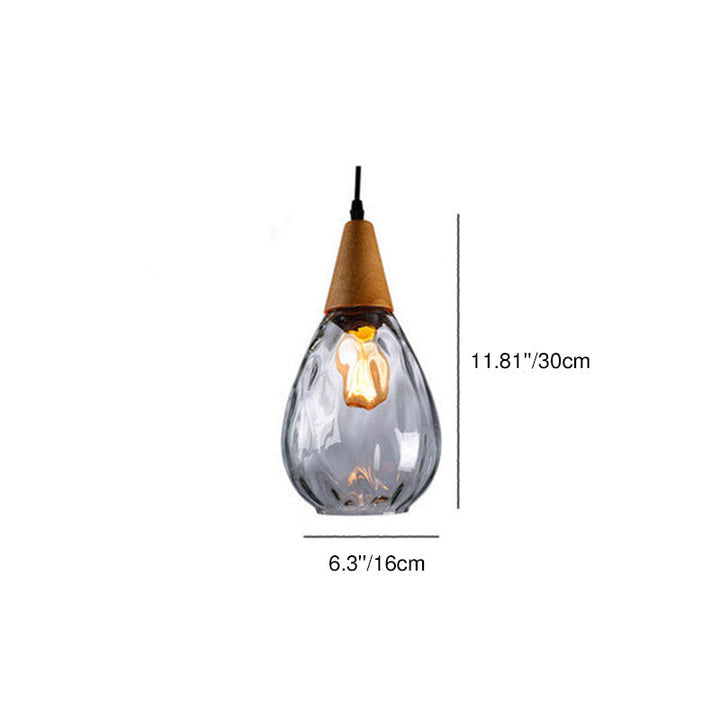 Modern Minimalist Round Water Ripple Wood Glass 1-Light Pendant Light For Bedroom