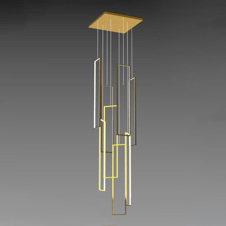Modern Minimalist Iron Aluminum Silica Rectangular Square Ceiling Plate LED Chandelier For Stairway