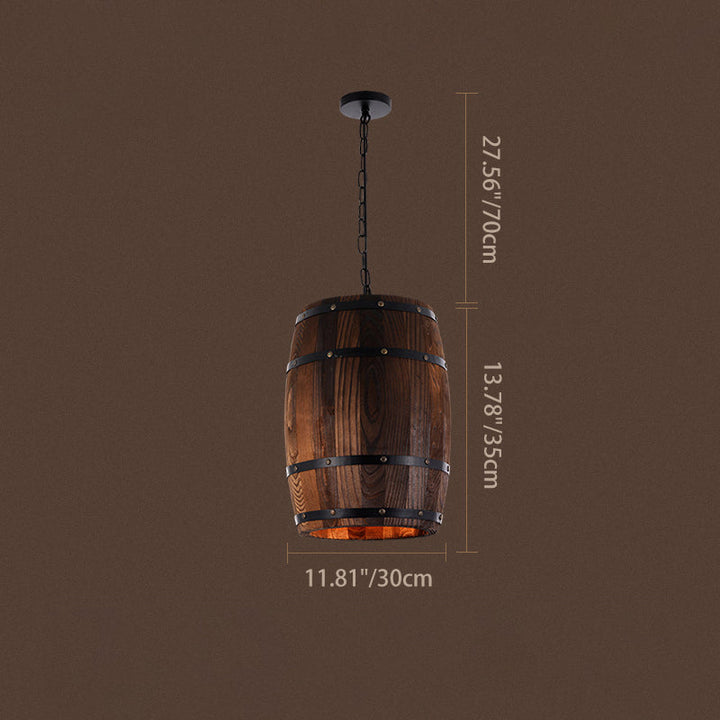 Traditional Rustic Round Iron Wood Wine Barrel 1-Light Single Barrel Pendant Light For Dining Room