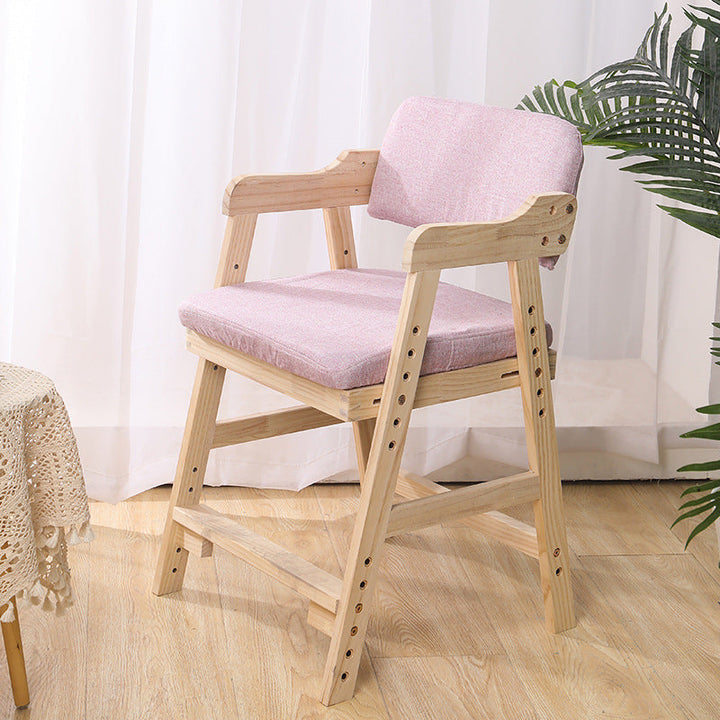 Modern Minimalist Adjustable Solid Pine Wood Cotton Linen Foam Sponge Kids Chair For Bedroom