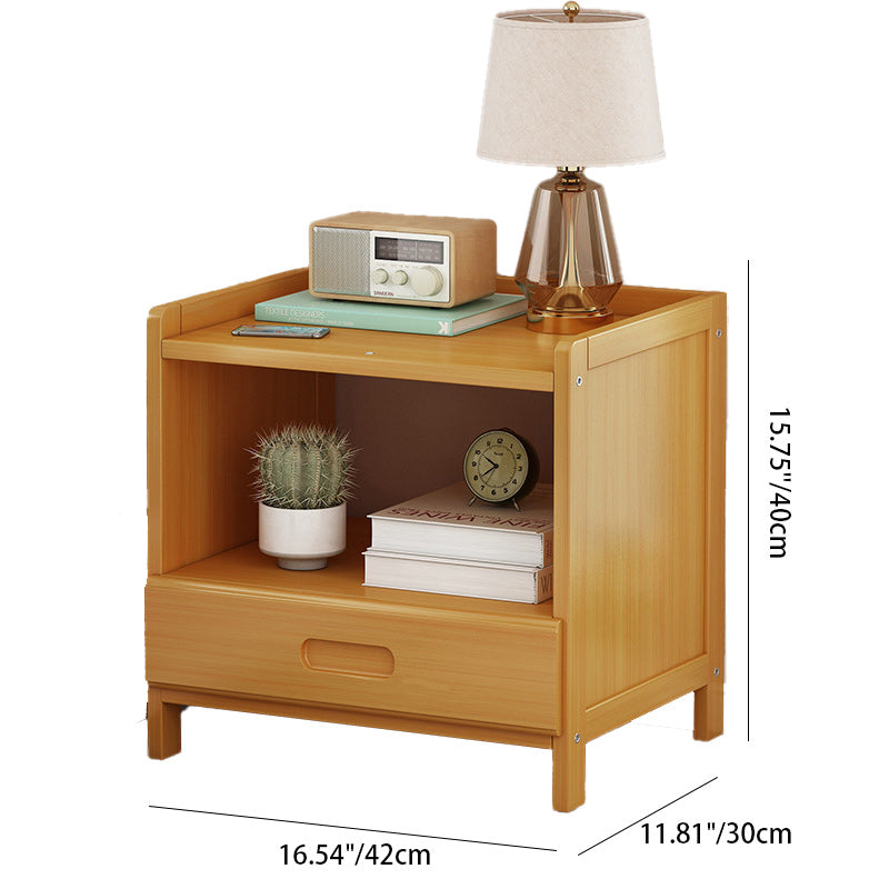 Traditional Japanese Square Bamboo MDF Nightstand 1/3 Drawer For Bedroom