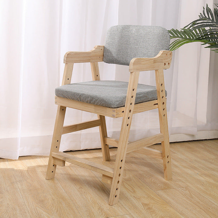 Modern Minimalist Adjustable Solid Pine Wood Cotton Linen Foam Sponge Kids Chair For Bedroom