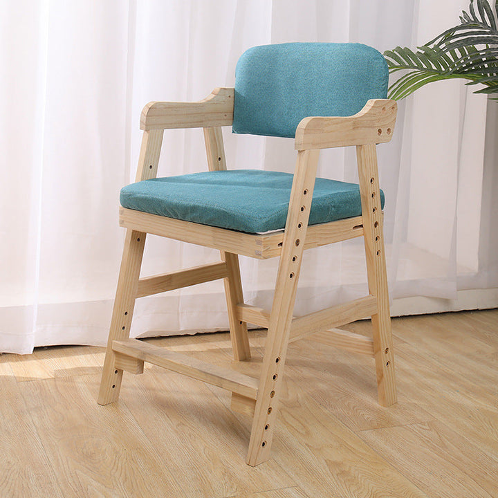 Modern Minimalist Adjustable Solid Pine Wood Cotton Linen Foam Sponge Kids Chair For Bedroom