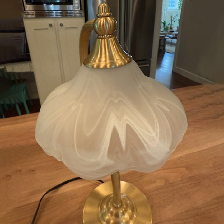 Vintage Brass Glass Petal Shade 1-Light Table Lamp
