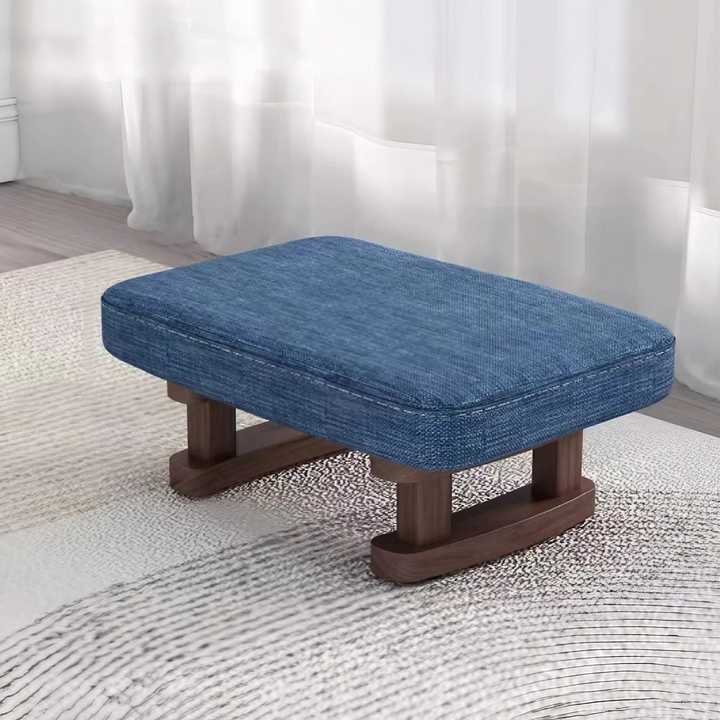 Modern Minimalist Rectangular Cotton And Linen Wood Footstool For Living Room