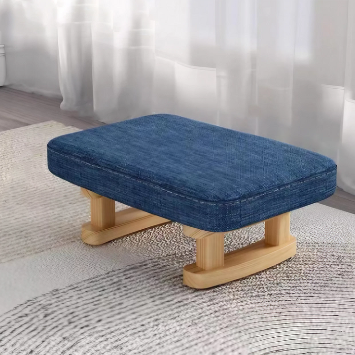 Modern Minimalist Rectangular Cotton And Linen Wood Footstool For Living Room