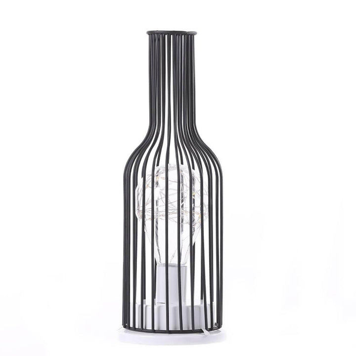 Retro Wrought Iron Wine Bottle Night Light Table Lamp